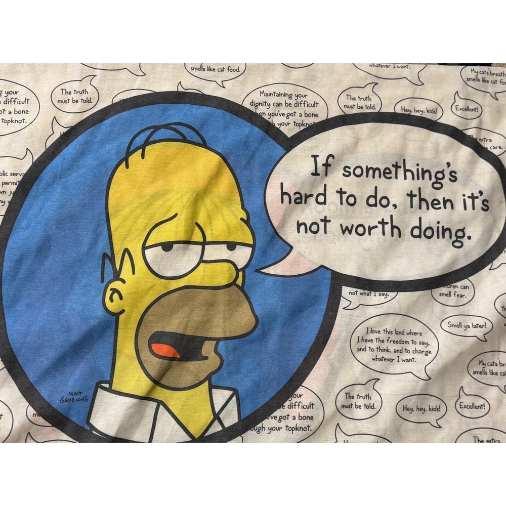 Vintage 2004 The Simpsons Homer Ralph Wiggum Reversible Quote Pillowcase